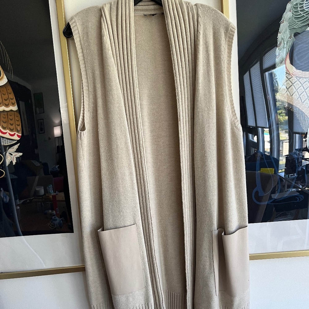 Lafayette 148 Sweater Vest with Faux Leather Pockets, XL